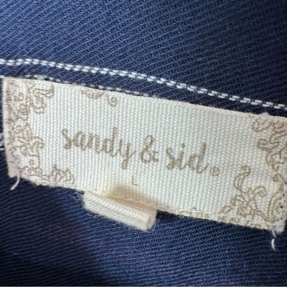 Sandy & Sid Striped Long Sleeve‎ Button Up Crop Shirt Blue White Large - Picture 9 of 12